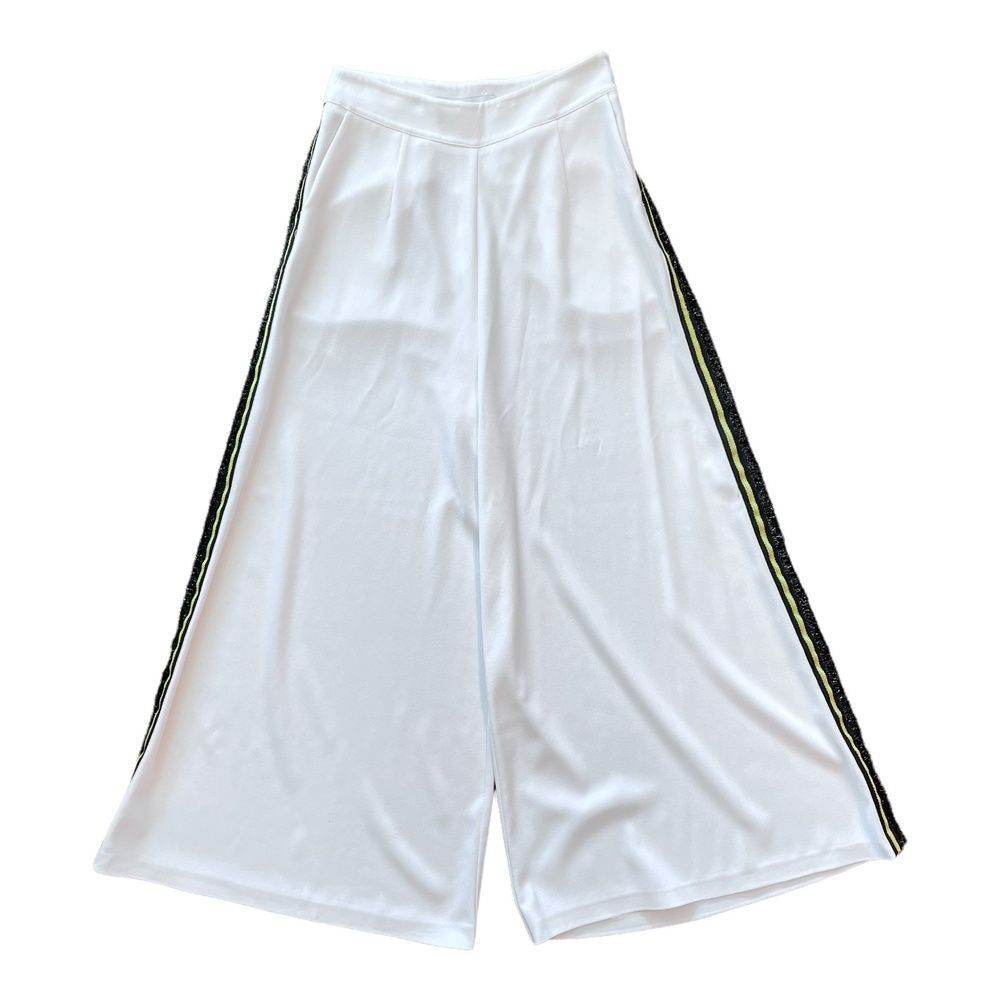 Lug Von Siga Womens Wide Leg Pants White Fringe Stripe High Waisted Solid 4